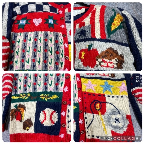 Vtg Eagles Eye Patriotic Americana Hand Knit Novelty Button Up Cardigan - Sz M - Picture 9 of 16